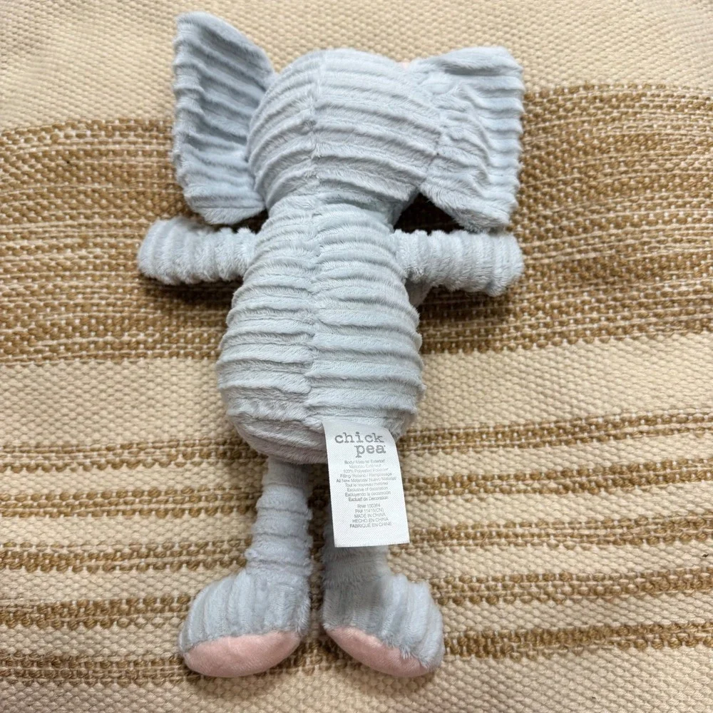 Chick Pea Gray Pink Elephant Plush Stuffed Animal Ribbed Soft Toy 10.5 Inch